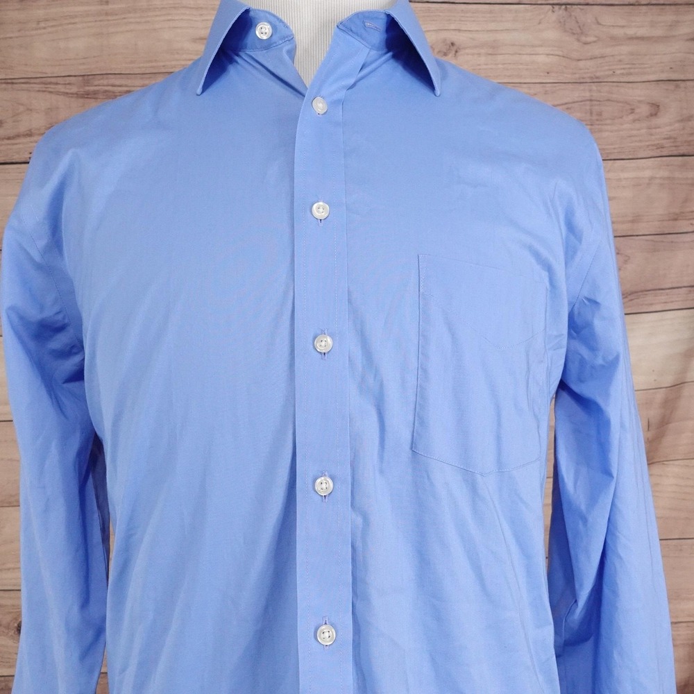Stafford Dress Shirt 16.5 32/33 Blue Regular Fit‎ Easy Care Broadcloth Travel